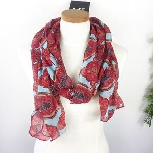 HE Boho Paisley Blue Red Oblong Scarf